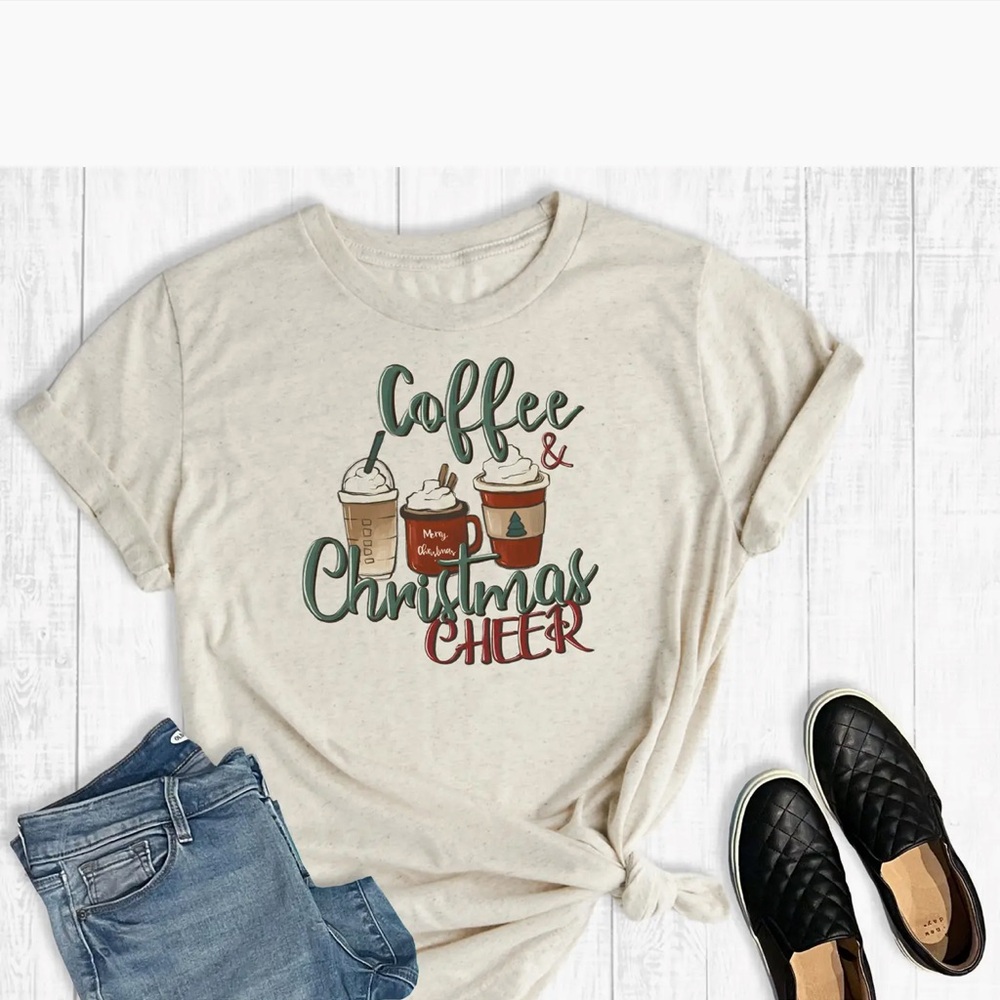Women's Cream Graphic Tee - Coffee & Christmas Cheer- post holiday sale!